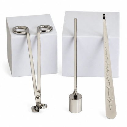 Apagavelas Cortapabilo y Gancho de Pabilo - Kit de Herramientas para Cuidado de Velas - Plata