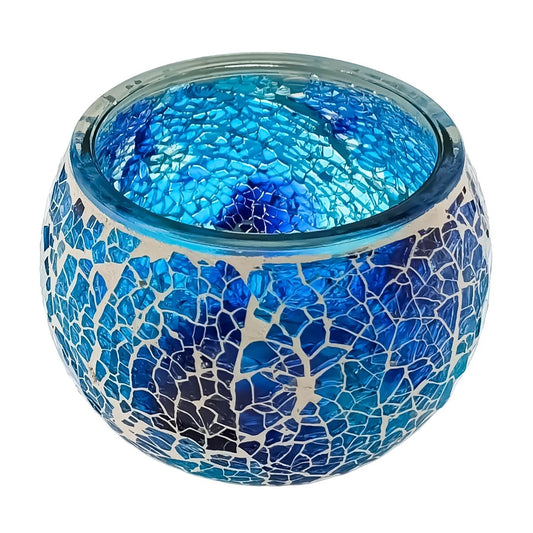 400ml – Marrakech Vaso para Vela en Forma de Pecera – Portavela con Mosaicos de Vidrio - Tonos Azul - Candle Craft