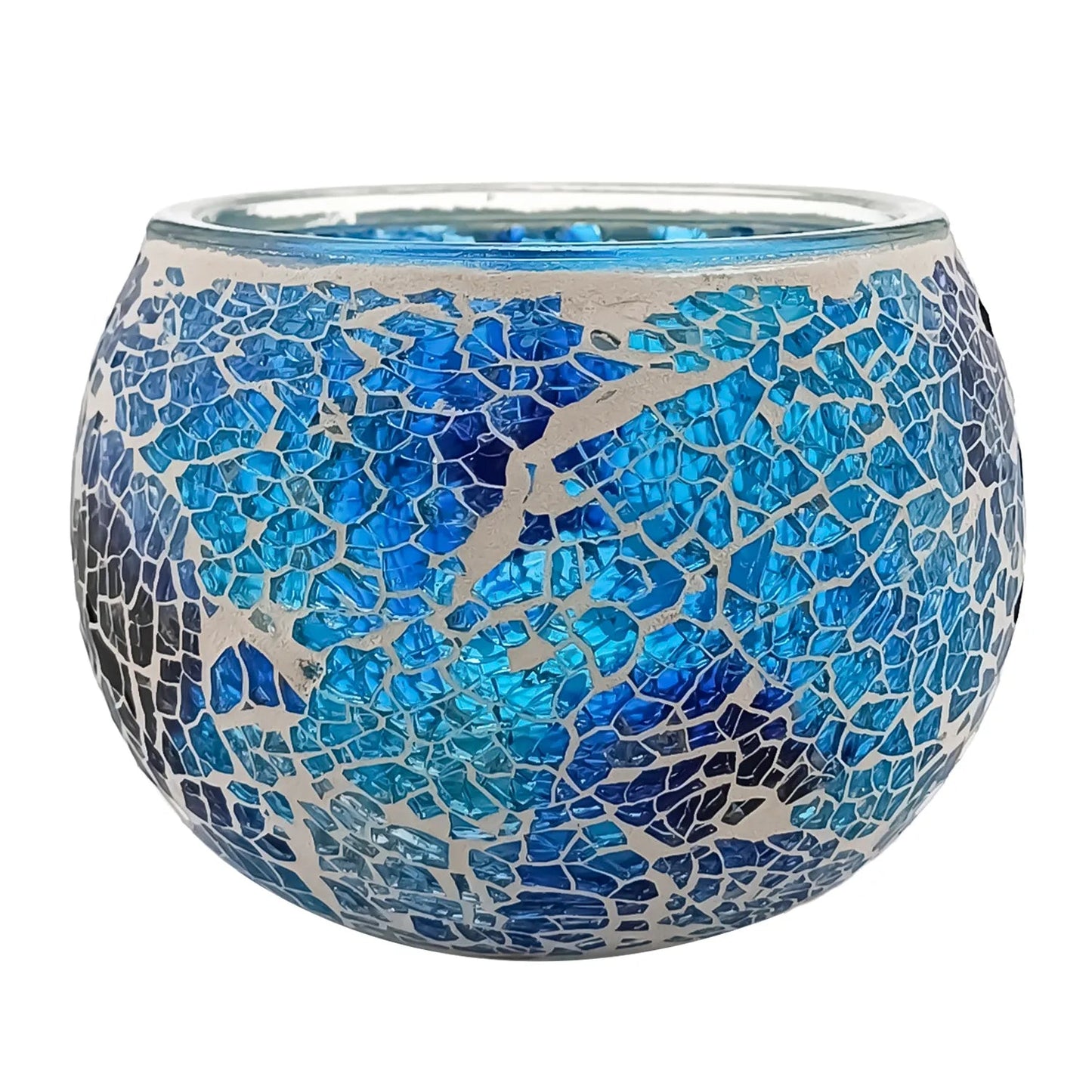 400ml – Marrakech Vaso para Vela en Forma de Pecera – Portavela con Mosaicos de Vidrio - Tonos Azul - Candle Craft