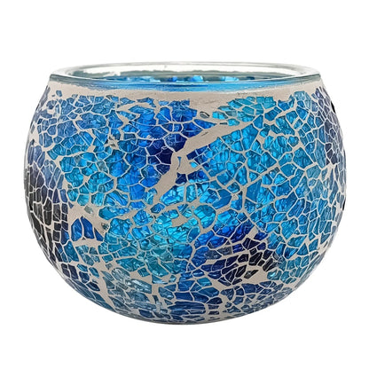 400ml – Marrakech Vaso para Vela en Forma de Pecera – Portavela con Mosaicos de Vidrio - Tonos Azul - Candle Craft