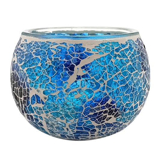 400ml – Marrakech Vaso para Vela en Forma de Pecera – Portavela con Mosaicos de Vidrio - Tonos Azul - Candle Craft
