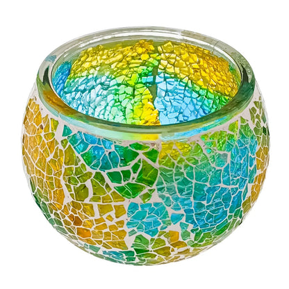 400ml – Marrakech Vaso para Vela en Forma de Pecera – Portavela con Mosaicos de Vidrio - Tonos Azul - Verde - Naranja - Candle Craft