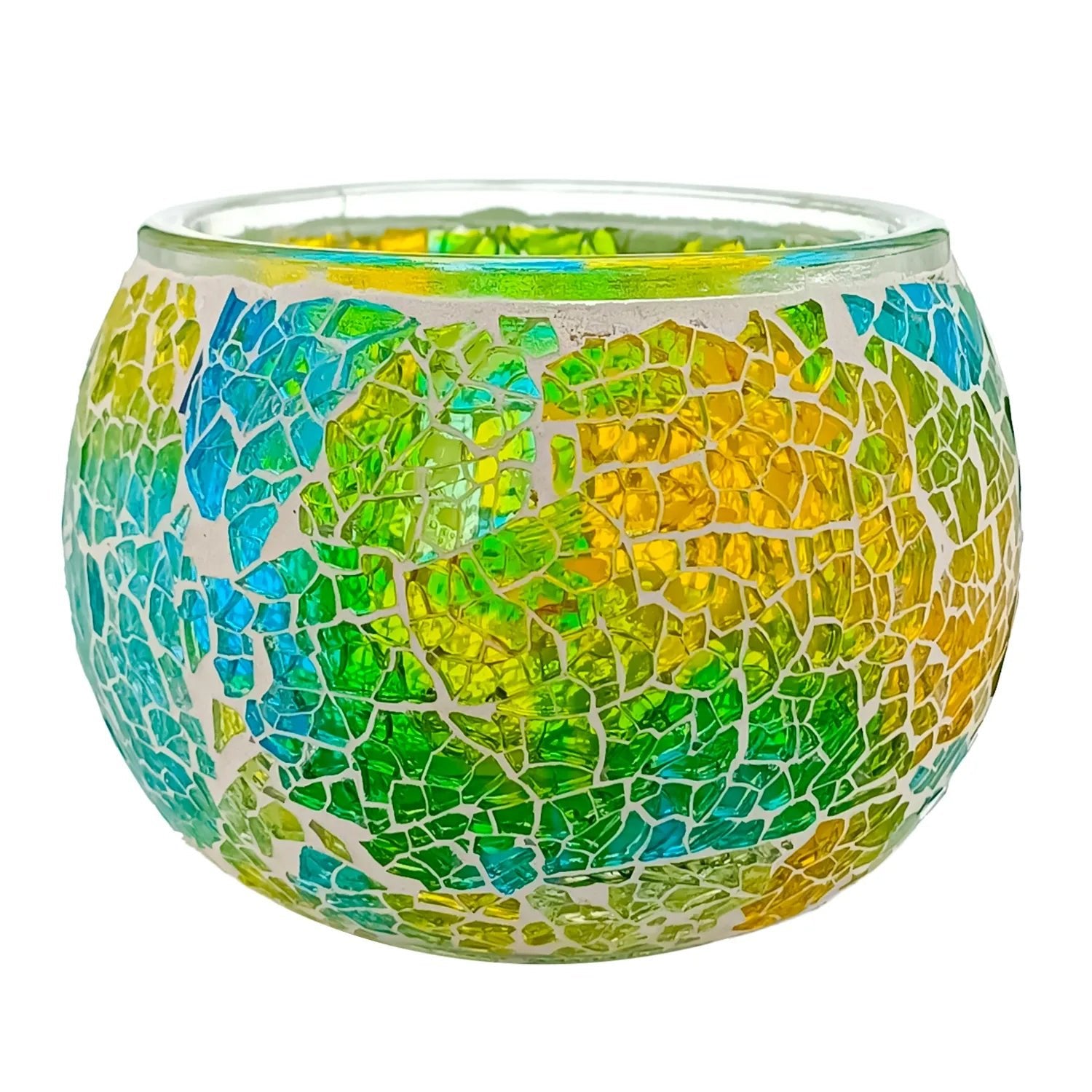 400ml – Marrakech Vaso para Vela en Forma de Pecera – Portavela con Mosaicos de Vidrio - Tonos Azul - Verde - Naranja - Candle Craft
