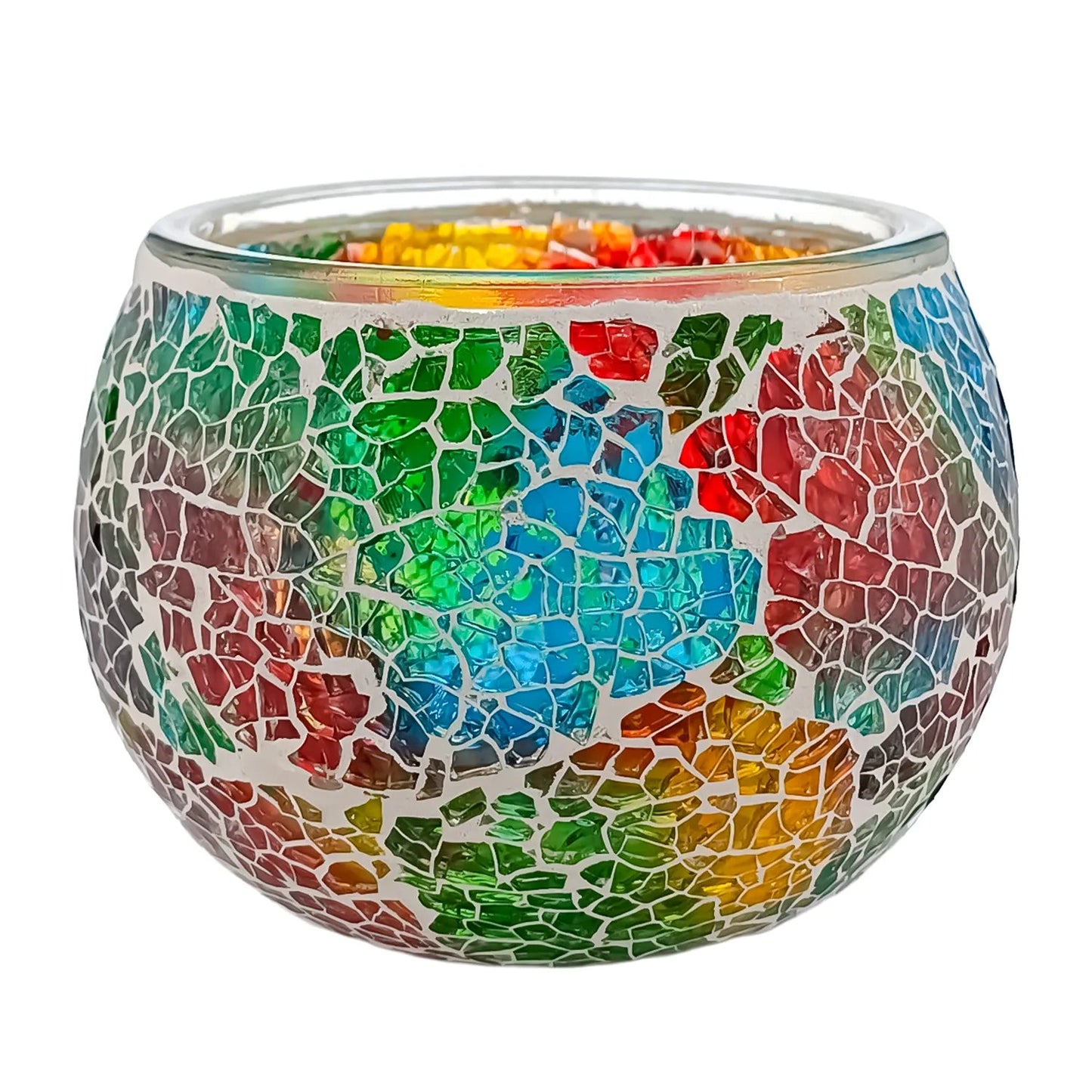400ml – Marrakech Vaso para Vela en Forma de Pecera – Portavela con Mosaicos de Vidrio - Tonos Azul Verde Rojo Naranja - Arcoíris - Candle Craft