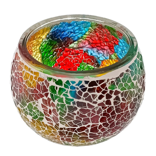 400ml – Marrakech Vaso para Vela en Forma de Pecera – Portavela con Mosaicos de Vidrio - Tonos Azul Verde Rojo Naranja - Arcoíris - Candle Craft