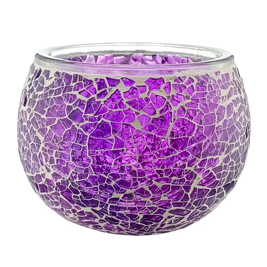 400ml – Marrakech Vaso para Vela en Forma de Pecera – Portavela con Mosaicos de Vidrio - Tonos Morados - Candle Craft