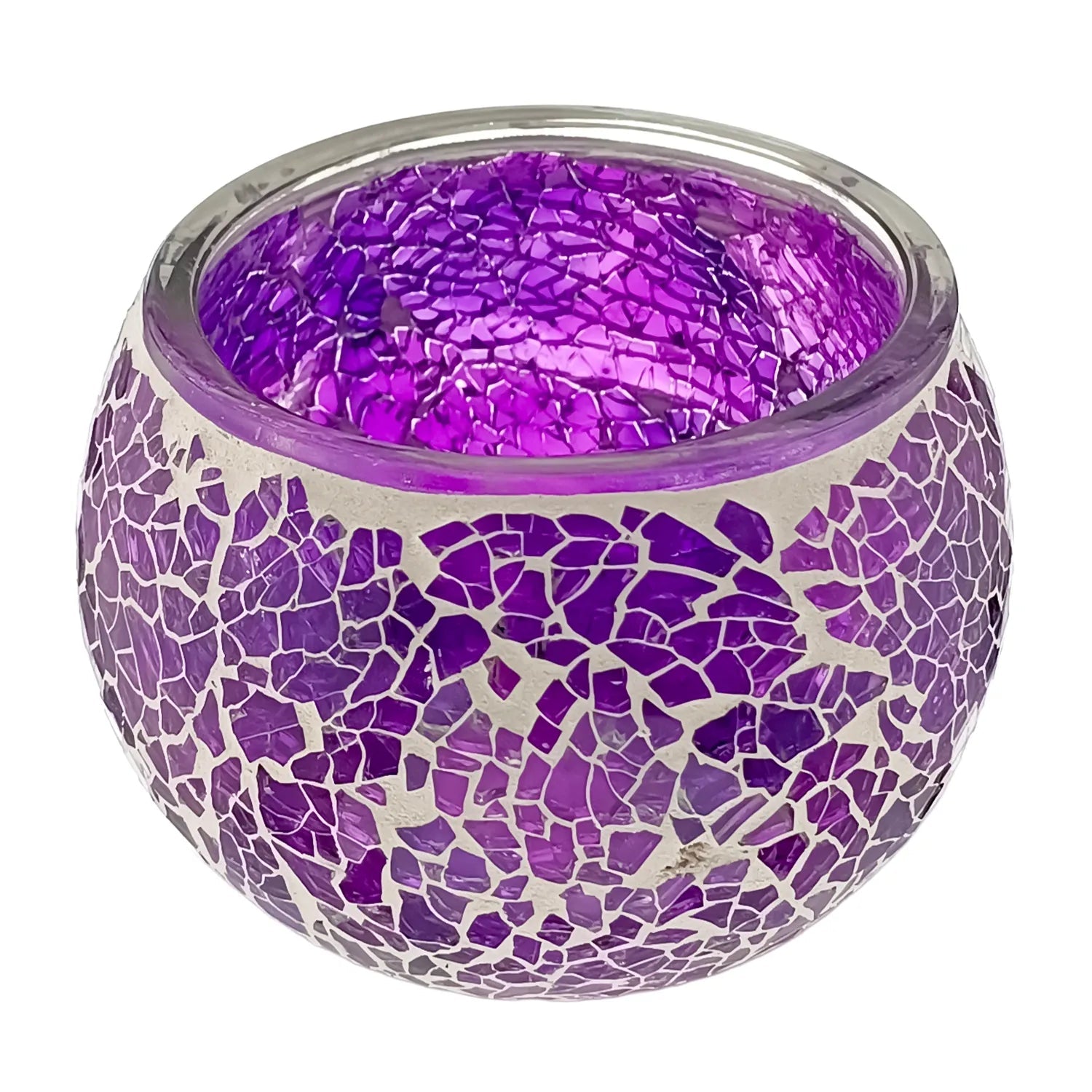400ml – Marrakech Vaso para Vela en Forma de Pecera – Portavela con Mosaicos de Vidrio - Tonos Morados - Candle Craft