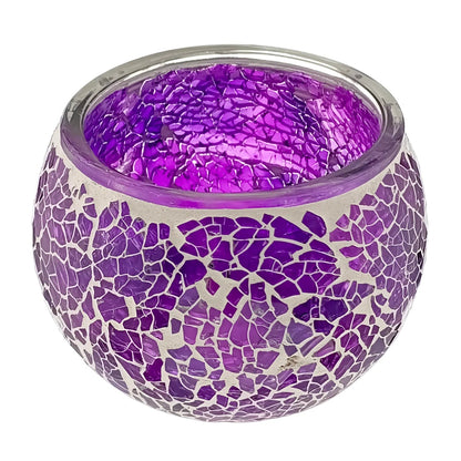 400ml – Marrakech Vaso para Vela en Forma de Pecera – Portavela con Mosaicos de Vidrio - Tonos Morados - Candle Craft