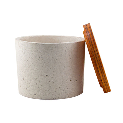 590ml - Carrara Vaso de Concreto para velas con Tapa de Madera - Blanco