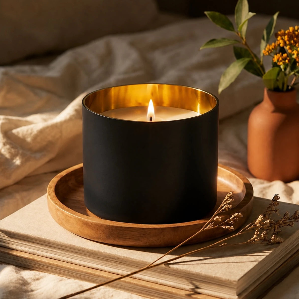 4100ml - Mónaco Vaso de Vidrio para Velas Extra Grande - Frasco Negro Mate / Dorado Metalico - Candle Craft