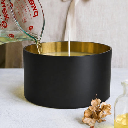 4100ml - Mónaco Vaso de Vidrio para Velas Extra Grande - Frasco Negro Mate / Dorado Metalico - Candle Craft