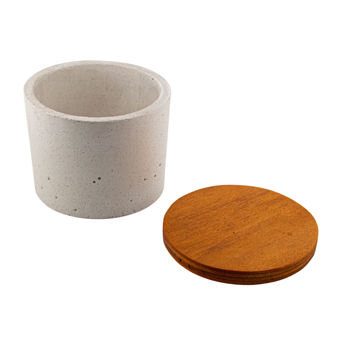 590ml - Carrara Vaso de Concreto para velas con Tapa de Madera - Blanco