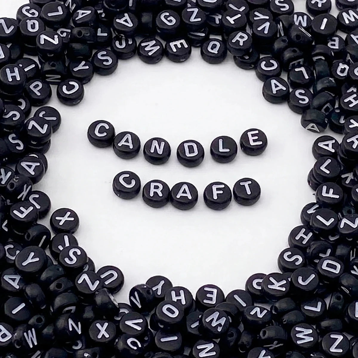 500 pzas Cuentas de Letras para Velas - Letras Acrílicas Decorativas Redondas - Abalorios con Letras - Negro - Candle Craft
