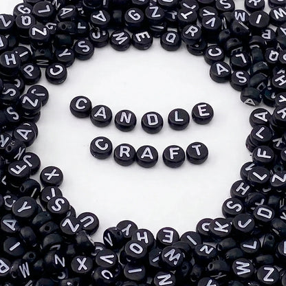 500 pzas Cuentas de Letras para Velas - Letras Acrílicas Decorativas Redondas - Abalorios con Letras - Negro - Candle Craft