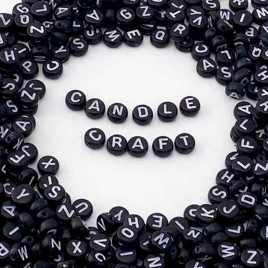 500 pzas Cuentas de Letras para Velas - Letras Acrílicas Decorativas Redondas - Abalorios con Letras - Negro - Candle Craft
