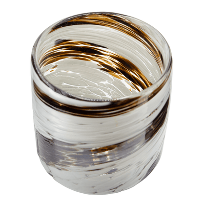 500ml - Florencia Vaso de vidrio soplado artesanal - Blanco Tornasol / Dorado - Hecho a mano - Candle Craft