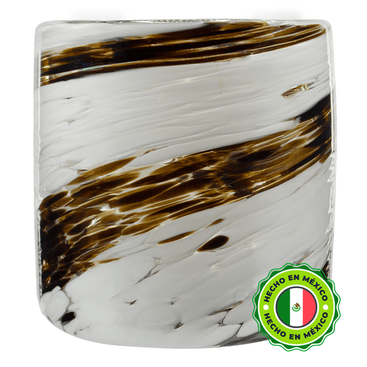 500ml - Florencia Vaso de vidrio soplado artesanal - Blanco Tornasol / Dorado - Hecho a mano - Candle Craft