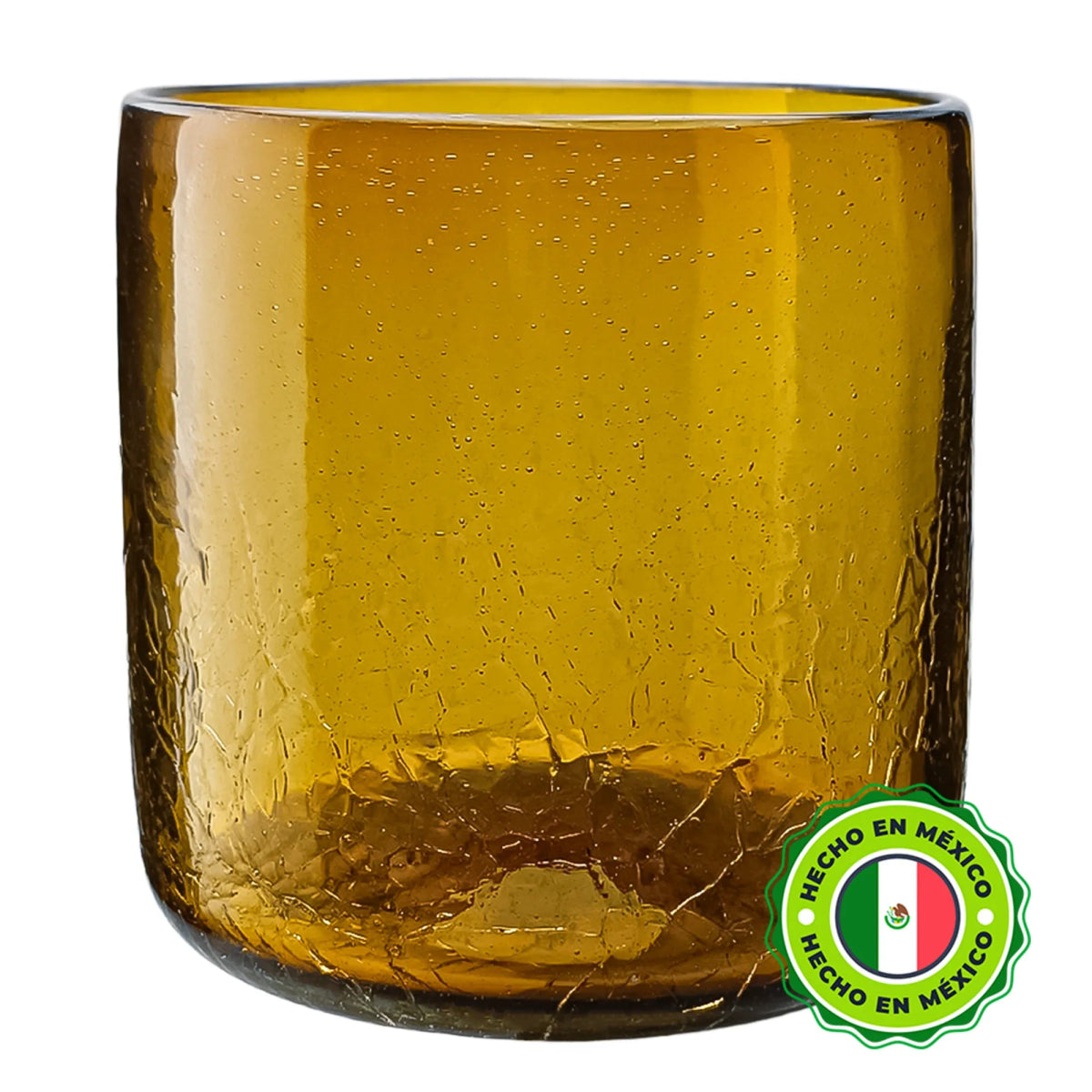 500ml - Florencia Vaso de vidrio soplado artesanal - Frasco Ámbar Transparente Craquelado - Hecho a mano - Candle Craft