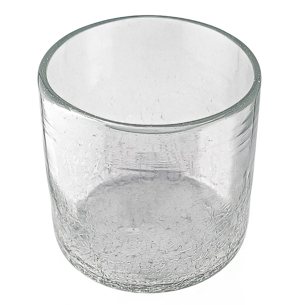 500ml - Florencia Vaso de vidrio soplado artesanal - Frasco Cristal Transparente Craquelado - Hecho a mano - Candle Craft