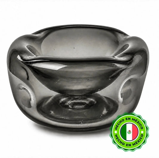 50ml - Florencia Vaso / Bowl de Vidrio Soplado Artesanal - Frasco de diseño Cristal Gris Humo Transparente - Hecho a Mano - Candle Craft