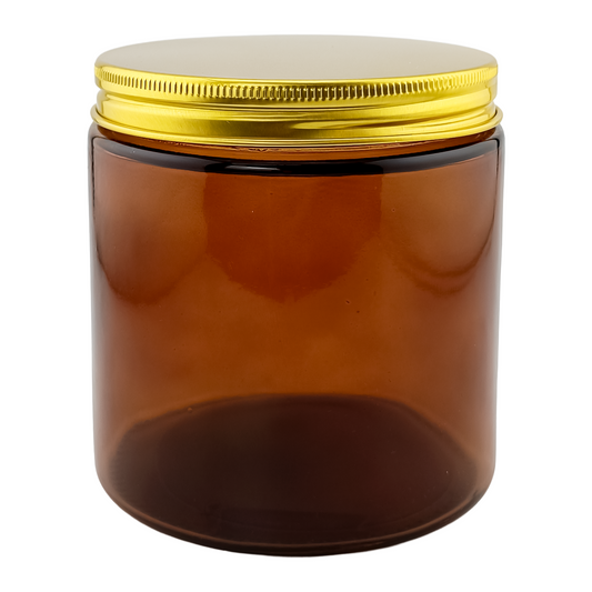 510ml - Miami Vaso de vidrio con rosca para velas - Ámbar con Tapa Dorada