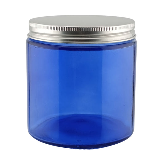 510ml - Miami Vaso de vidrio con rosca para velas - Azul con Tapa Plateada