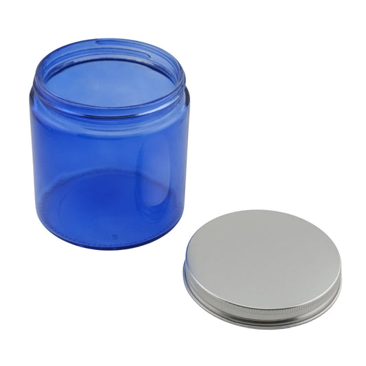 510ml - Miami Vaso de vidrio con rosca para velas - Azul con Tapa Plateada