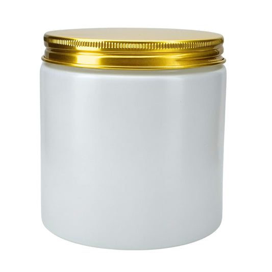 510ml - Miami Vaso de vidrio con rosca para velas - Blanco con Tapa Dorada