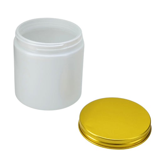 510ml - Miami Vaso de vidrio con rosca para velas - Blanco con Tapa Dorada