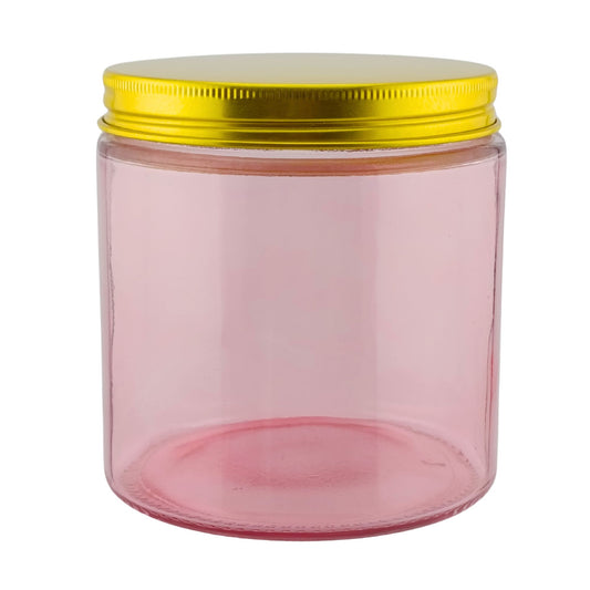 510ml - Miami Vaso de vidrio con rosca para velas - Rosa con Tapa Dorada