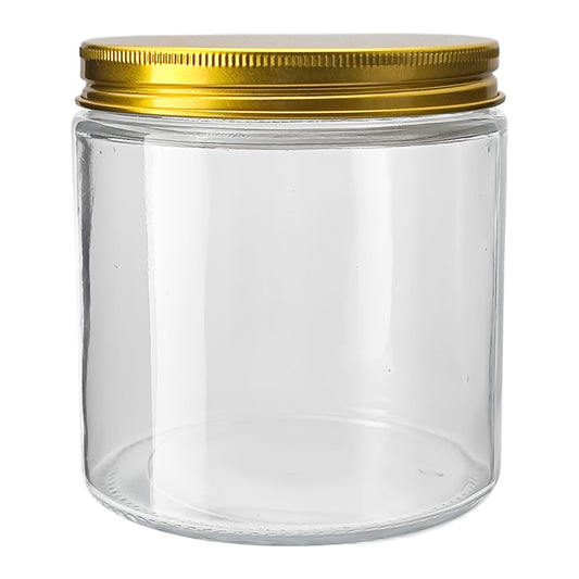 510ml - Miami Vaso de vidrio con rosca para velas - Cristal Transparente con Tapa Dorada - Candle Craft