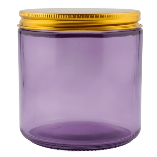 510ml - Miami Vaso de vidrio con rosca para velas - Morado con Tapa Dorada - Candle Craft