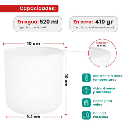 520ml - Valencia Vaso de Vidrio para Velas con Base Redondo - Frasco Blanco Mate - Candle Craft