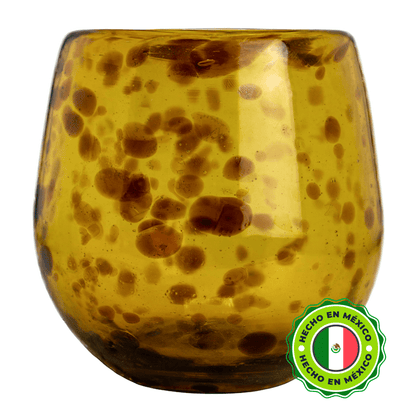560 ml - Florencia Vaso de Vidrio Soplado Redondo Artesanal - Ámbar con puntos Café - Hecho a mano - Candle Craft