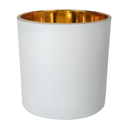 560ml - Mónaco Vaso de vidrio para velas - Blanco Mate / Dorado Metálico