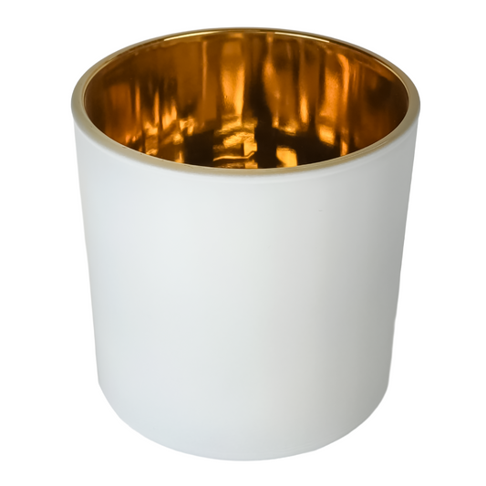 560ml - Mónaco Vaso de vidrio para velas - Blanco Mate / Dorado Metálico