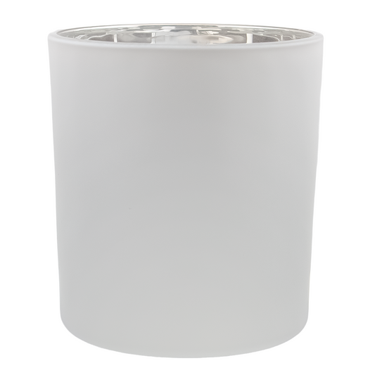 560ml - Mónaco Vaso de vidrio para velas - Blanco Mate / Plata Metálico