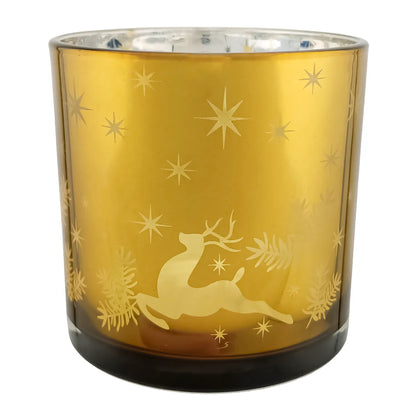 560ml - Mónaco Vaso de vidrio para velas - Dorado con Silueta de Estrellas Renos Navideñas