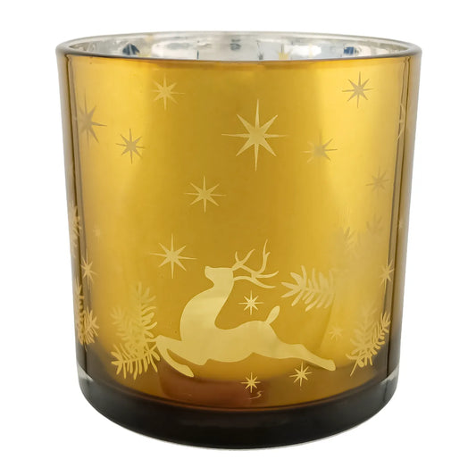 560ml - Mónaco Vaso de vidrio para velas - Dorado con Silueta de Estrellas Renos Navideñas