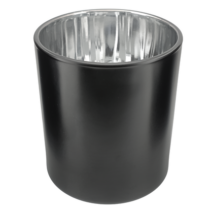 560ml - Mónaco Vaso de vidrio para velas - Negro Mate / Plata Metálico