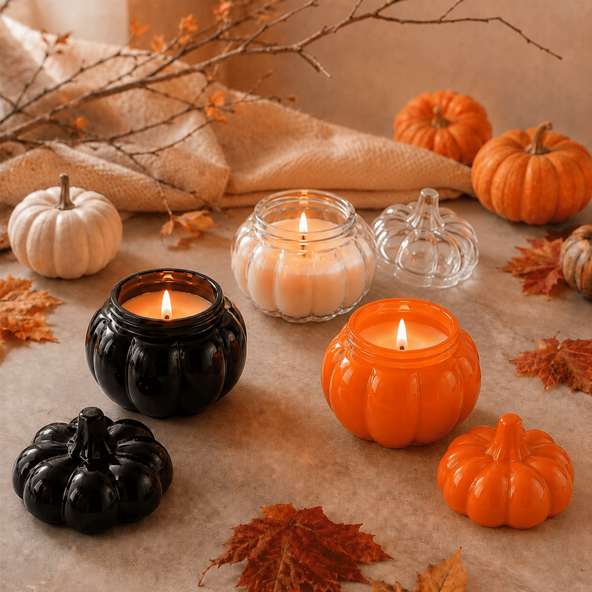 560ml - Calabaza de Vidrio para Velas - Vaso Decorativo para Halloween - Frasco Cristal Transparente - Candle Craft