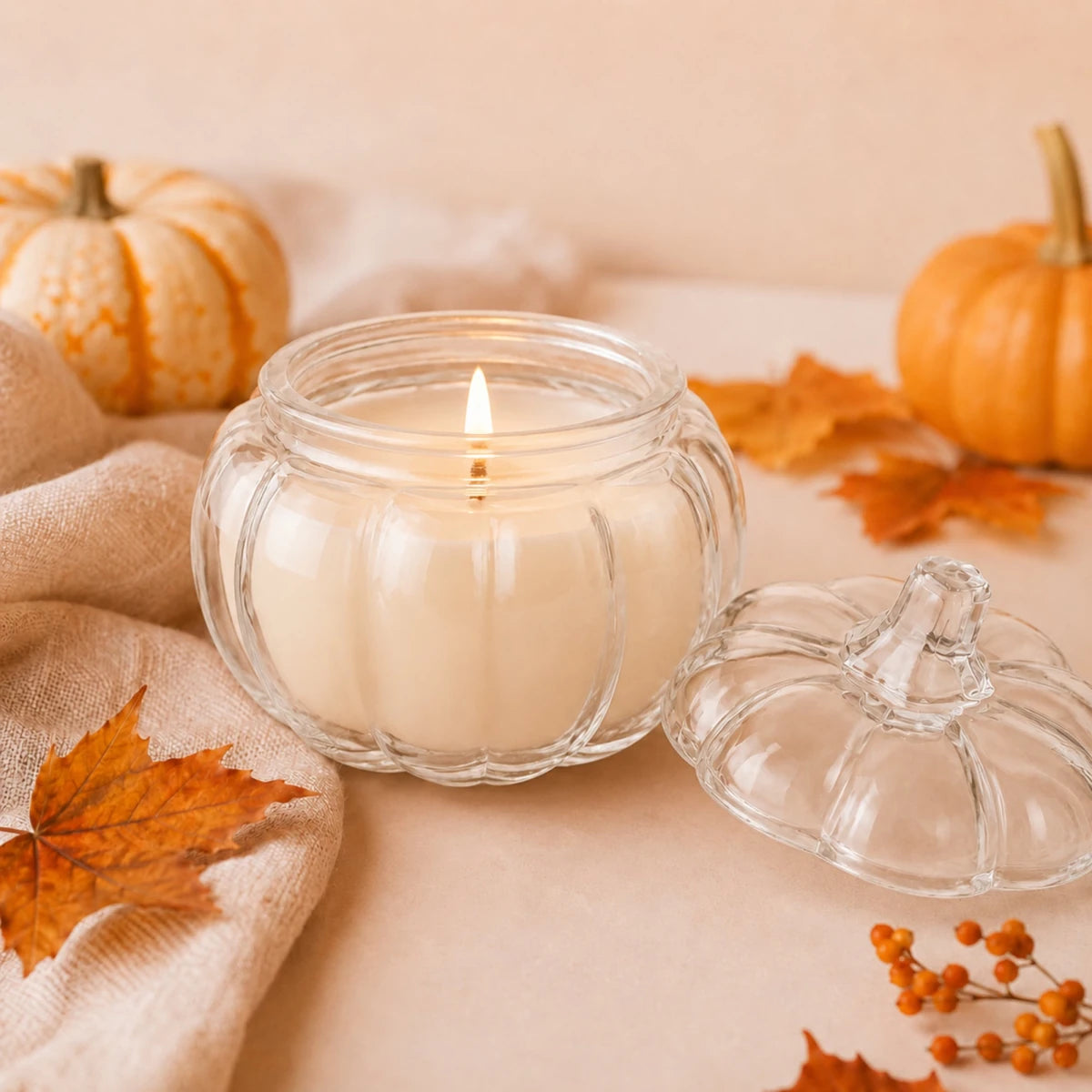 560ml - Calabaza de Vidrio para Velas - Vaso Decorativo para Halloween - Frasco Cristal Transparente - Candle Craft