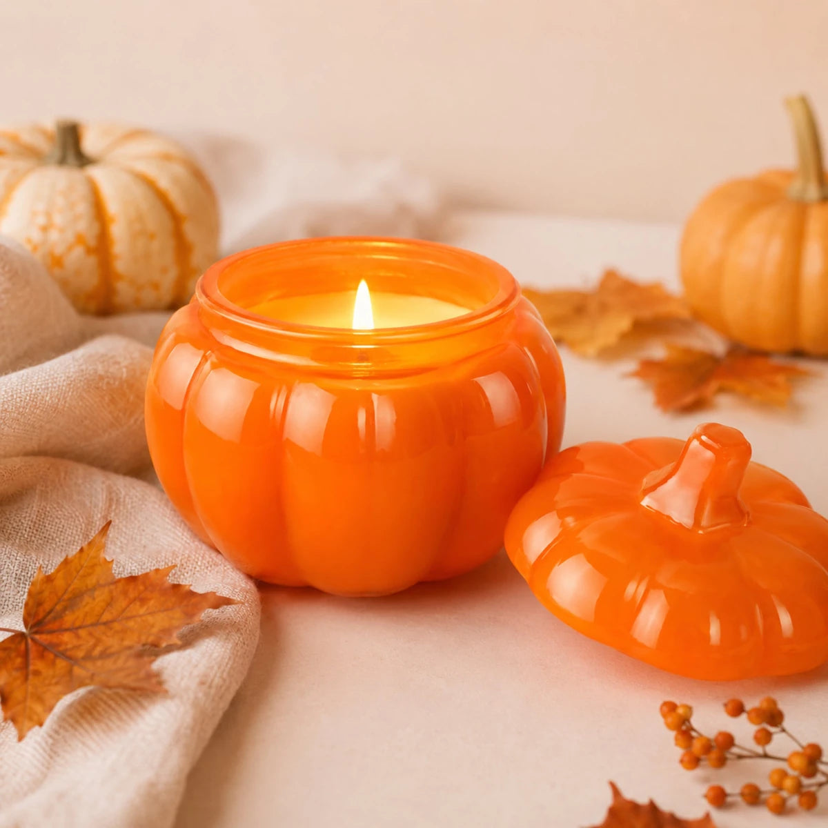 560ml - Calabaza de Vidrio para Velas - Vaso Decorativo para Halloween - Frasco Naranja Brillante - Candle Craft