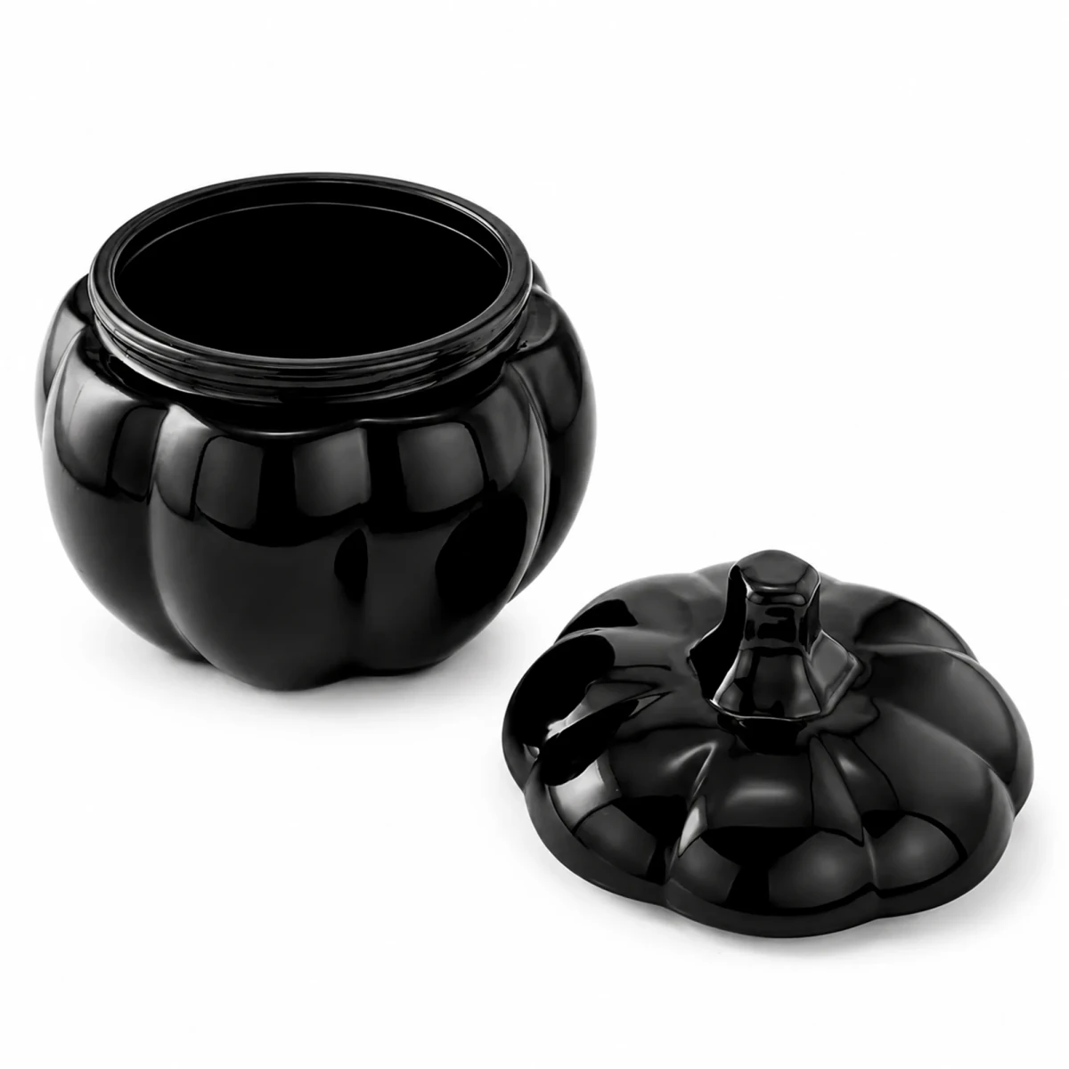 560ml - Calabaza de Vidrio para Velas - Vaso Decorativo para Halloween - Negro Brillante - Candle Craft