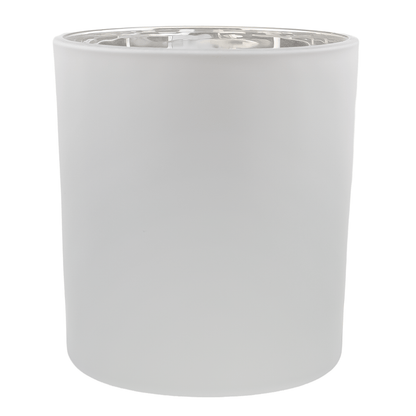 560ml - Mónaco Vaso de vidrio para velas - Blanco Mate / Plata Metálico - Candle Craft
