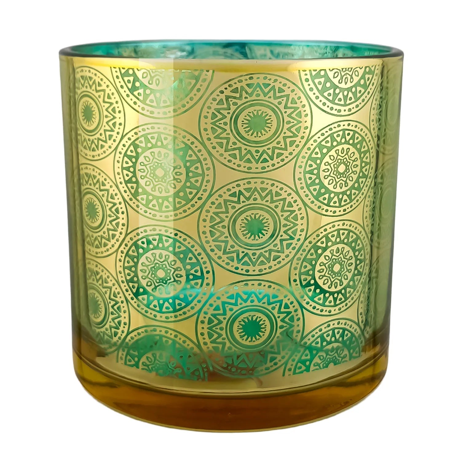 560ml - Mónaco Vaso de vidrio para velas - Dorado / Azul Turquesa con Mandalas Zen Paz Vaso para Vela Meditación - Metálico - Candle Craft