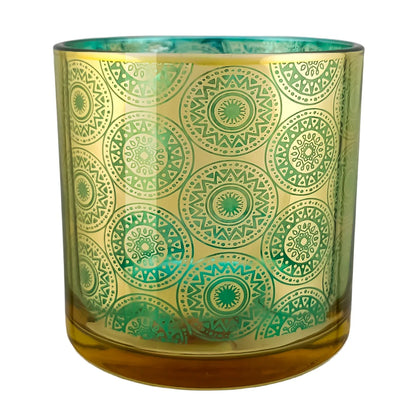 560ml - Mónaco Vaso de vidrio para velas - Dorado / Azul Turquesa con Mandalas Zen Paz Vaso para Vela Meditación - Metálico - Candle Craft