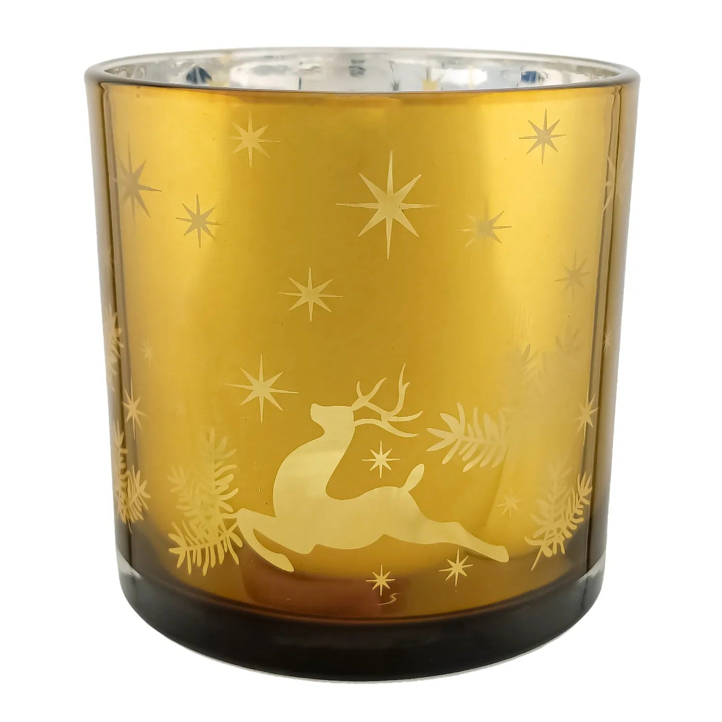 560ml - Mónaco Vaso de vidrio para velas - Dorado con Silueta de Estrellas Renos Navideñas - Candle Craft