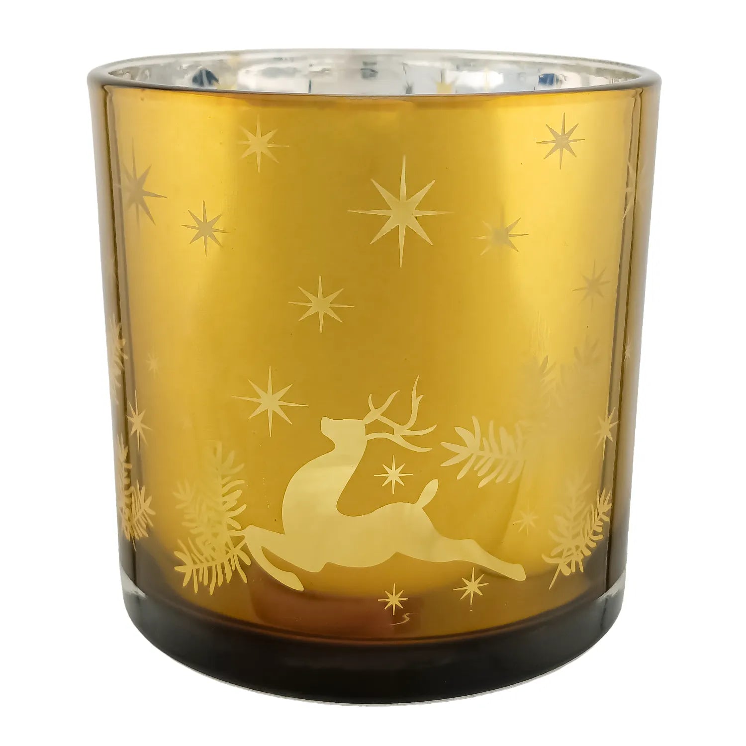 560ml - Mónaco Vaso de vidrio para velas - Dorado con Silueta de Estrellas Renos Navideñas - Candle Craft