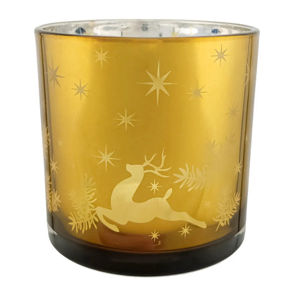 560ml - Mónaco Vaso de vidrio para velas - Dorado con Silueta de Estrellas Renos Navideñas - Candle Craft